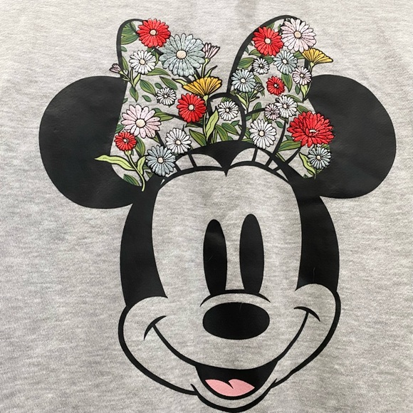 DISNEY Minnie Mouse Embroidered Bow Flowers Gray Hooded Sweatshirt Size L - Picture 6 of 12